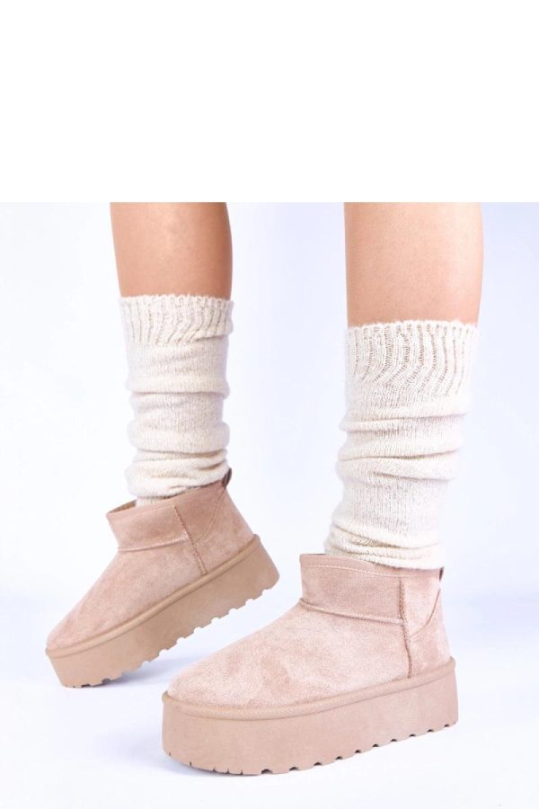 Beige Snow Boots in Women`s Ankle Boots & Booties with Fabric, Footbed and Platform Height