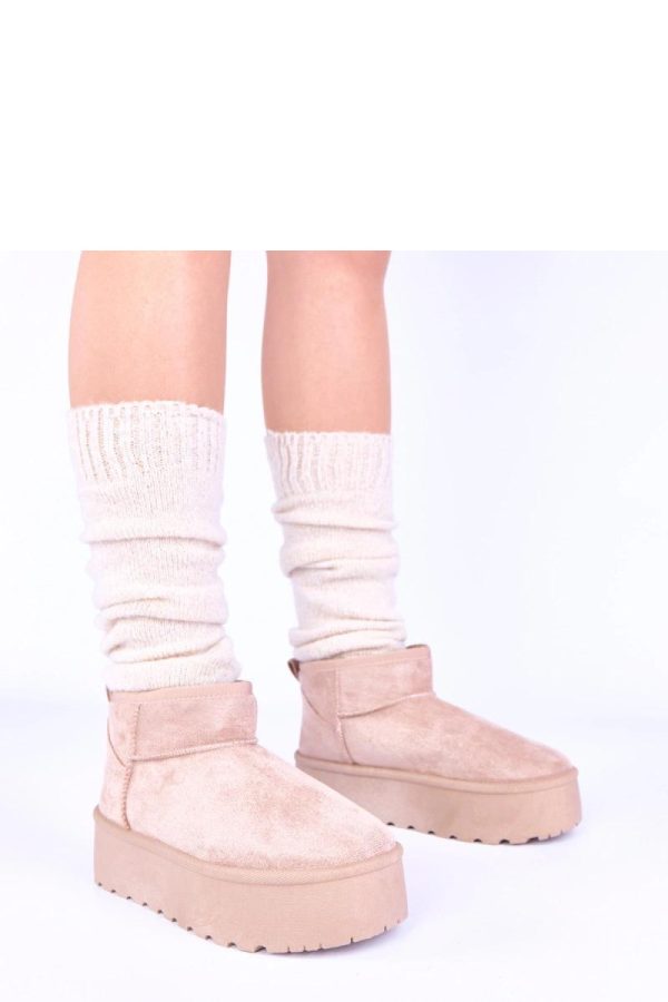 Beige Snow Boots in Women`s Ankle Boots & Booties with Fabric, Footbed and Platform Height