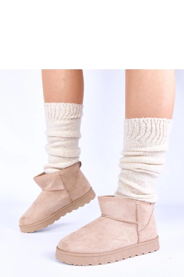 Beige Snow Boots in Women`s Ankle Boots & Booties with Fabric, Footbed and Platform Height
