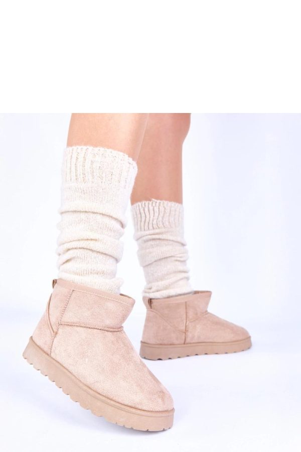 Beige Snow Boots in Women`s Ankle Boots & Booties with Fabric, Footbed and Platform Height