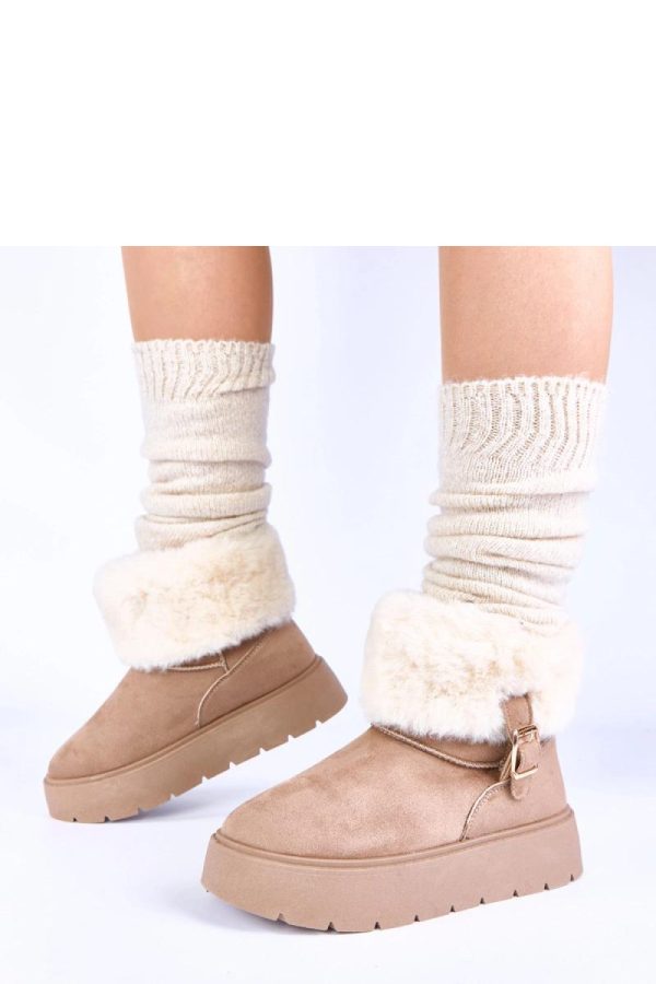 Beige Snow Boots in Women`s Ankle Boots & Booties with Fabric, Footbed and Platform Height