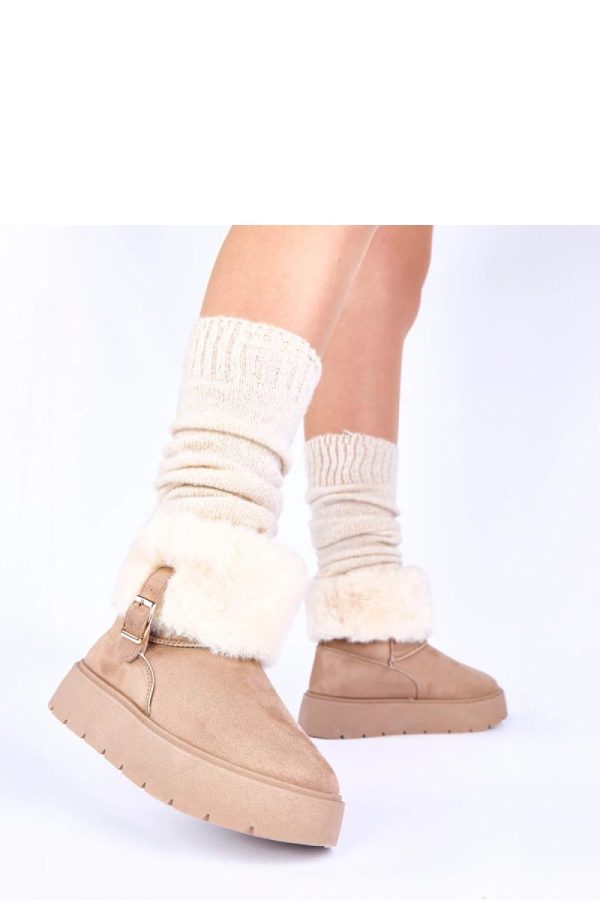 Beige Snow Boots in Women`s Ankle Boots & Booties with Fabric, Footbed and Platform Height