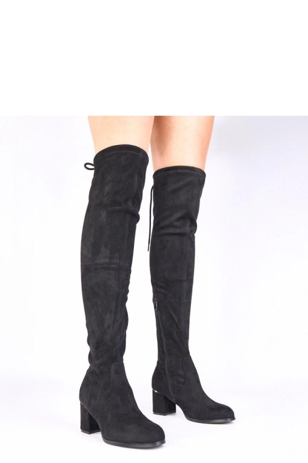 Black Heel Boots in Over The Knee High Boots, Thigh High Boots with Fabric, Footbed, Upper Height and Heel Height