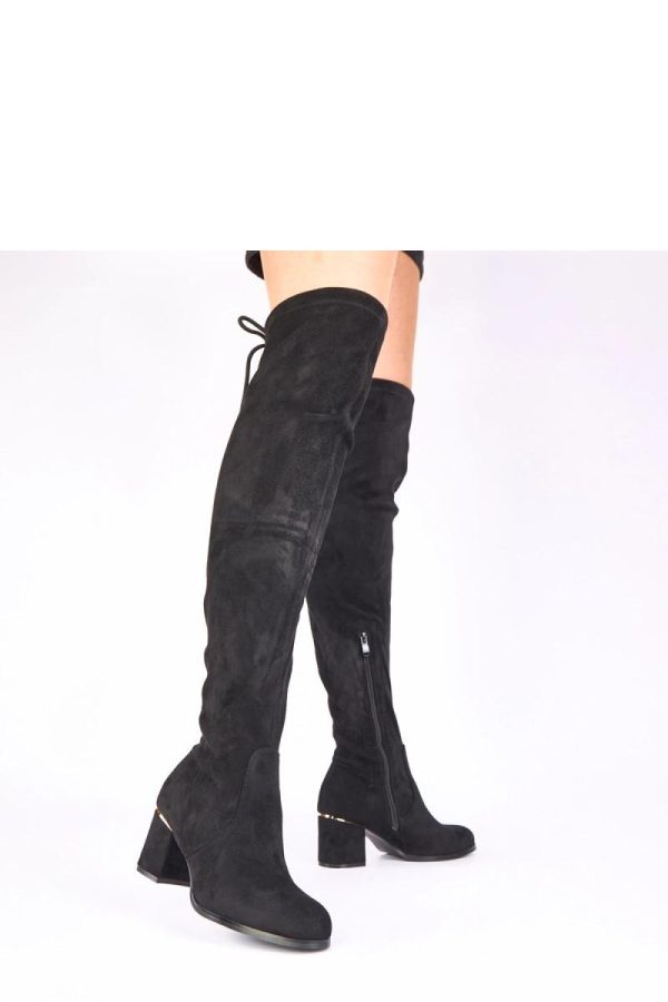 Black Heel Boots in Over The Knee High Boots, Thigh High Boots with Fabric, Footbed, Upper Height and Heel Height