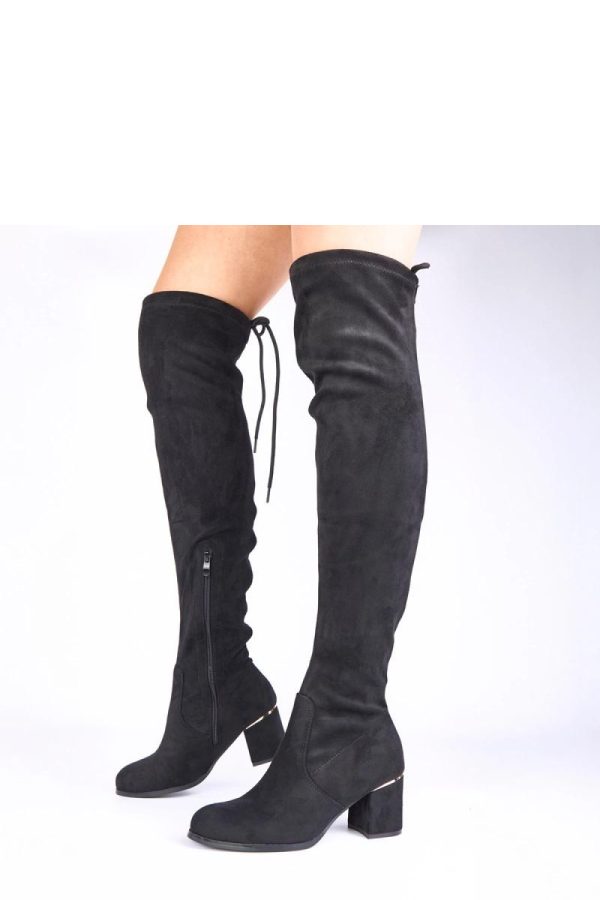 Black Heel Boots in Over The Knee High Boots, Thigh High Boots with Fabric, Footbed, Upper Height and Heel Height