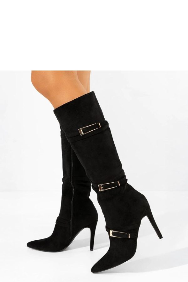Black Heel Boots in Over The Knee High Boots, Thigh High Boots with Fabric, Footbed, Upper Height and Heel Height