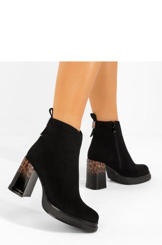 Black Heel Boots in Women`s Ankle Boots & Booties with Fabric, Footbed, Upper Height and Heel Height