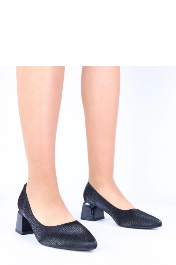 Black Block Heel Pumps..Fabric, Footbed and Heel Height