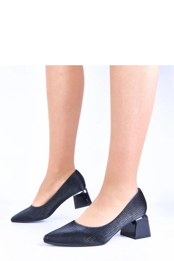 Black Block Heel Pumps..Fabric, Footbed and Heel Height