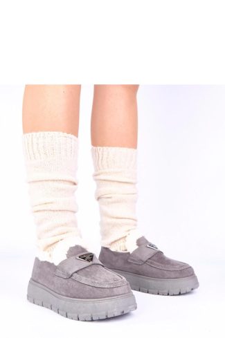 1105914 Grey Mocassin.Fabric, Warmers, Footbed and Platform Height