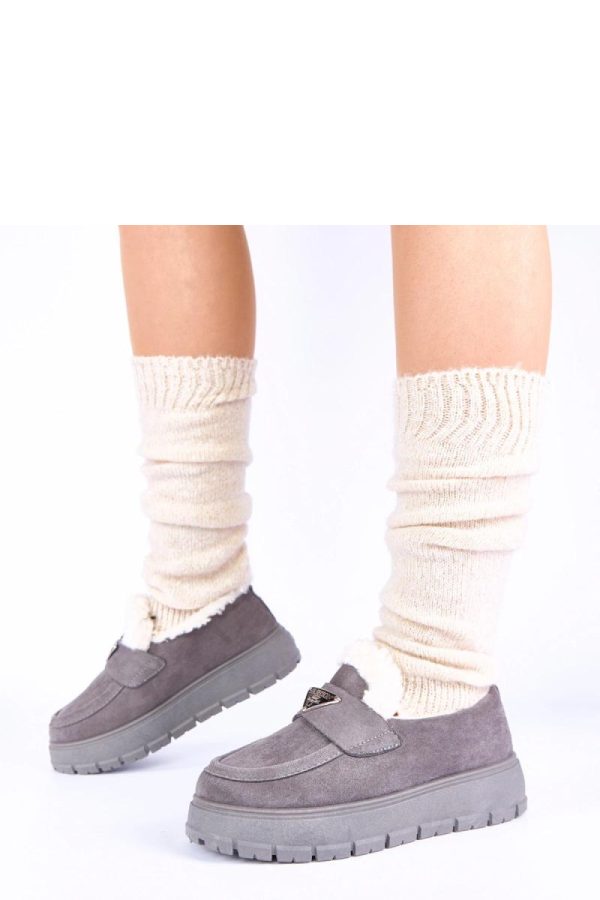 Grey Mocassin.Fabric, Warmers, Footbed and Platform Height