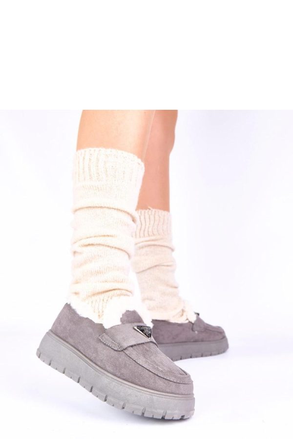 Grey Mocassin.Fabric, Warmers, Footbed and Platform Height