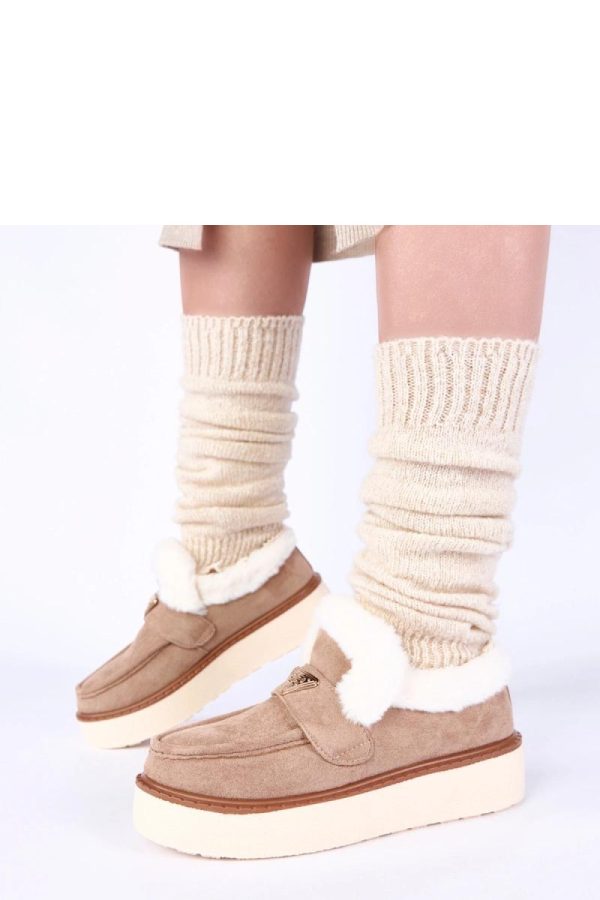 Beige Mocassin.Fabric, Warmers, Footbed and Platform Height