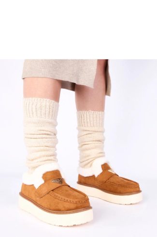 1105926 Brown Mocassin....Fabric, Warmers, Footbed and Platform Height