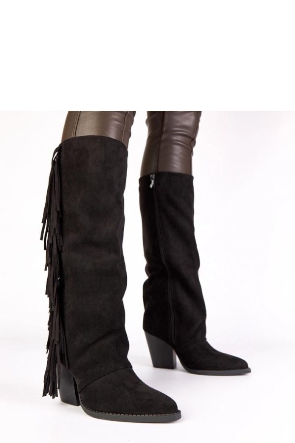 Black Heel Boots in Over The Knee High Boots, Thigh High Boots with Fabric, Footbed, Upper Height and Heel Height