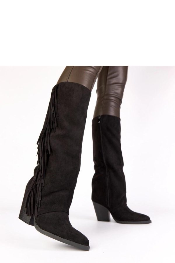 Black Heel Boots in Over The Knee High Boots, Thigh High Boots with Fabric, Footbed, Upper Height and Heel Height