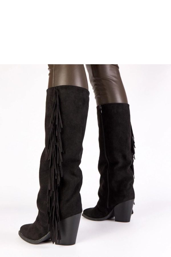 Black Heel Boots in Over The Knee High Boots, Thigh High Boots with Fabric, Footbed, Upper Height and Heel Height