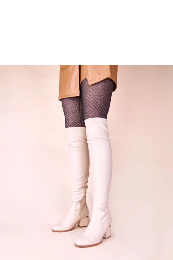 Beige Heel Boots in Over The Knee High Boots, Thigh High Boots with Fabric, Footbed, Upper Height and Heel Height