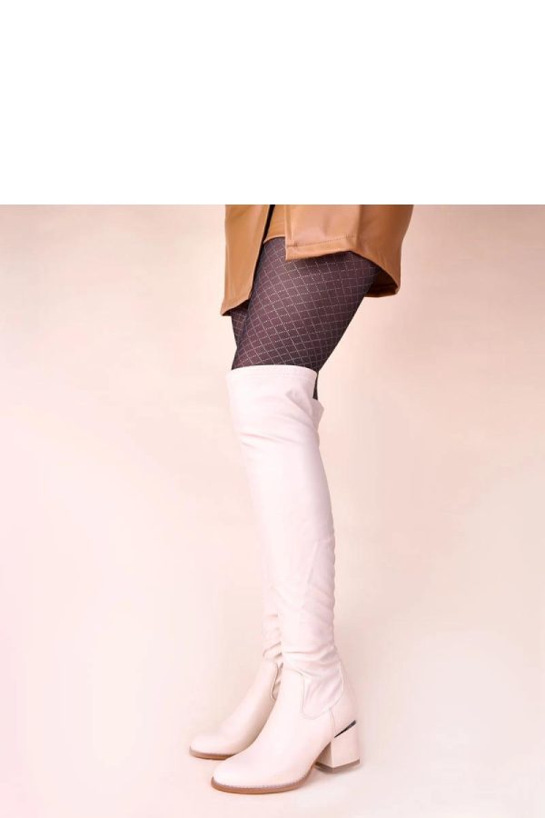 Beige Heel Boots in Over The Knee High Boots, Thigh High Boots with Fabric, Footbed, Upper Height and Heel Height