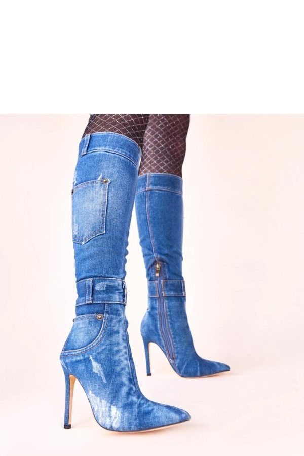 Blue Heel Boots in Over The Knee High Boots, Thigh High Boots with Fabric, Footbed, Upper Height and Heel Height