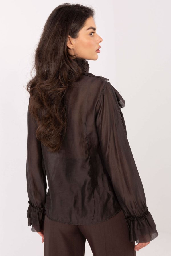 Brown Long Sleeve Shirt in Shirts For Women with Polyester and Tencel