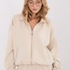 Beige Sweatshirt in Sweatshirts For Women with Spandex, Polyester and Viscose