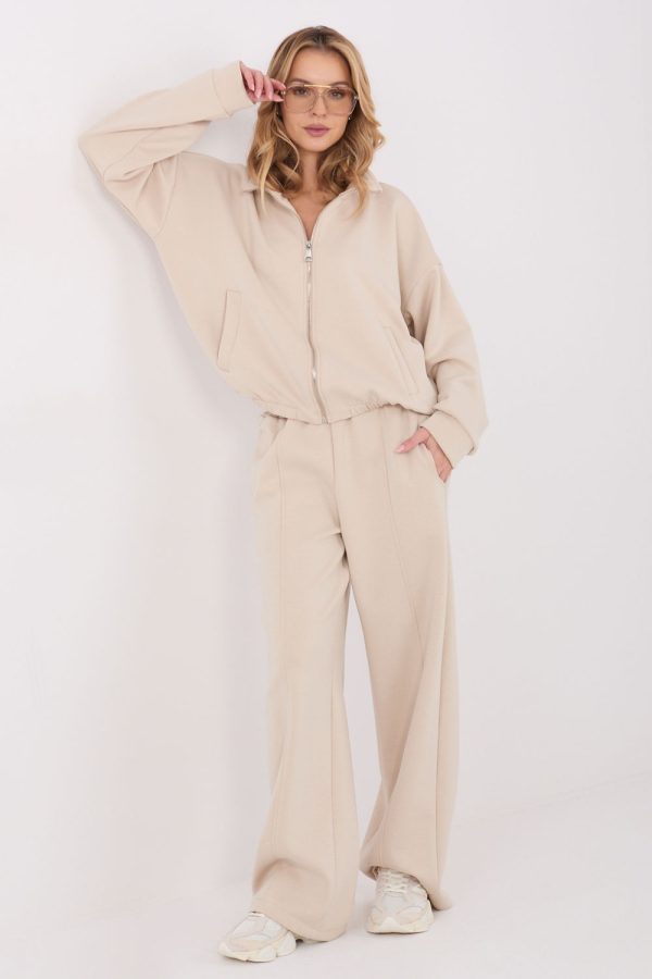 Beige Sweatshirt in Sweatshirts For Women with Spandex, Polyester and Viscose