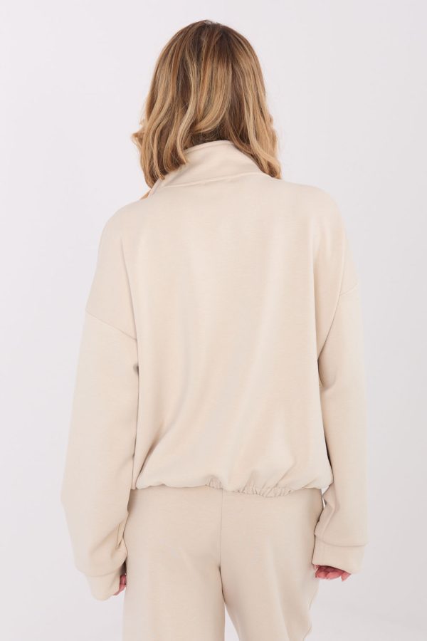 Beige Sweatshirt in Sweatshirts For Women with Spandex, Polyester and Viscose