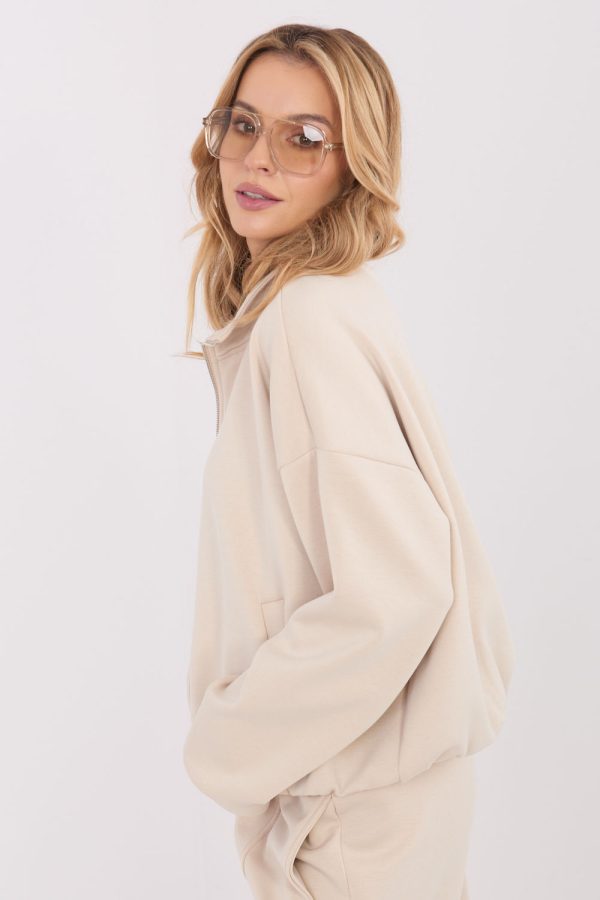 Beige Sweatshirt in Sweatshirts For Women with Spandex, Polyester and Viscose