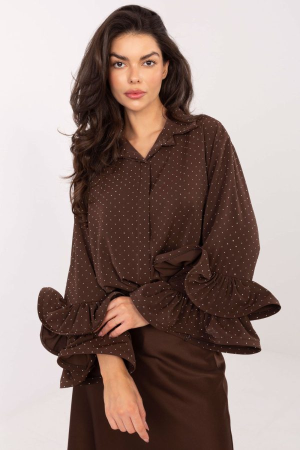 Brown Long Sleeve Shirt in Shirts For Women with Spandex, Polyester and Viscose