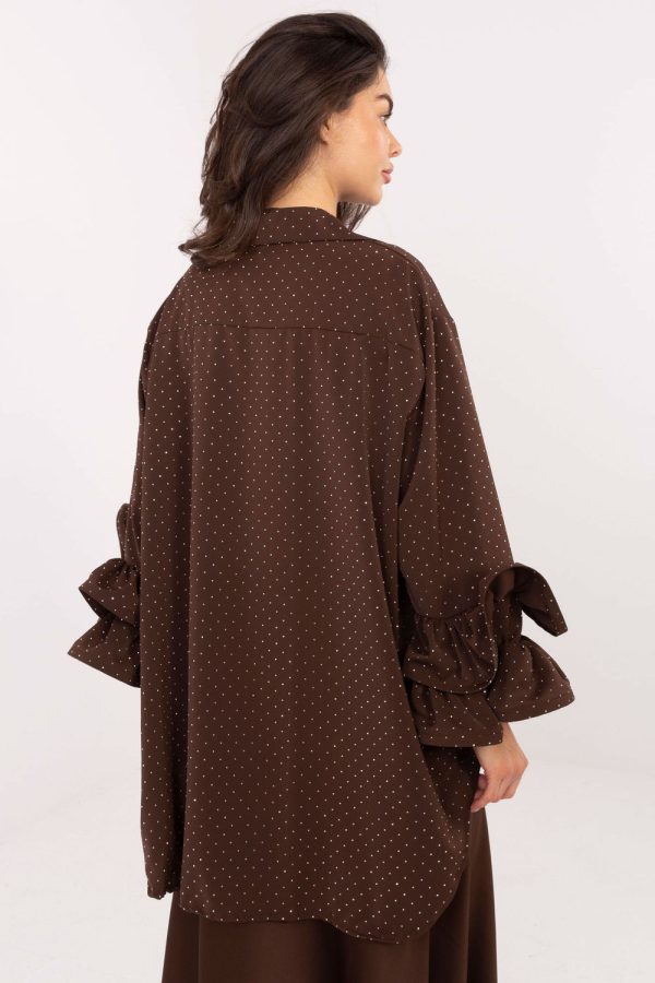 Brown Long Sleeve Shirt in Shirts For Women with Spandex, Polyester and Viscose