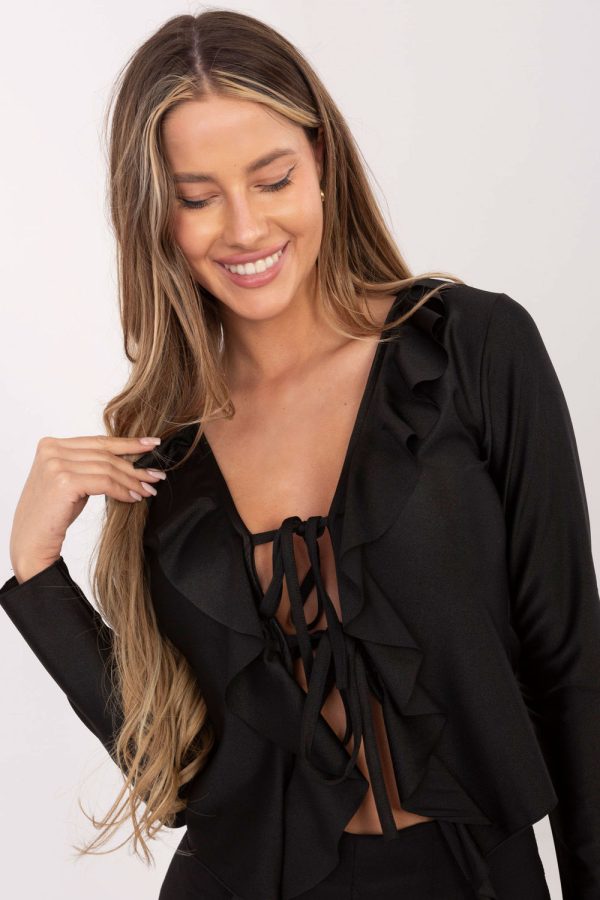 Black Blouse in Women`s Blouses, Tunics with Polyester and Viscose