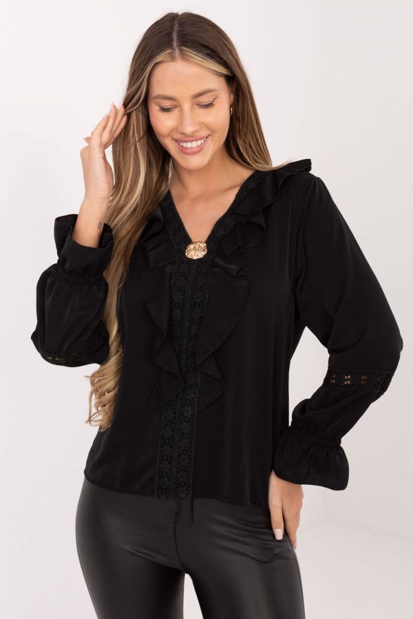 Black Blouse in Women`s Blouses, Tunics with Spandex, Polyester and Viscose