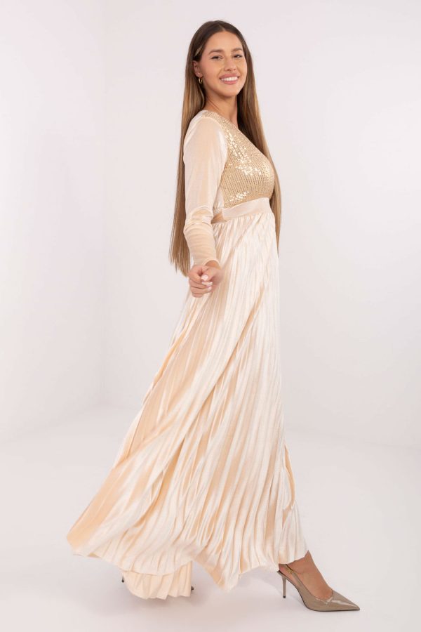 Beige Long Dress in Evening Dresses with Polyester and Viscose