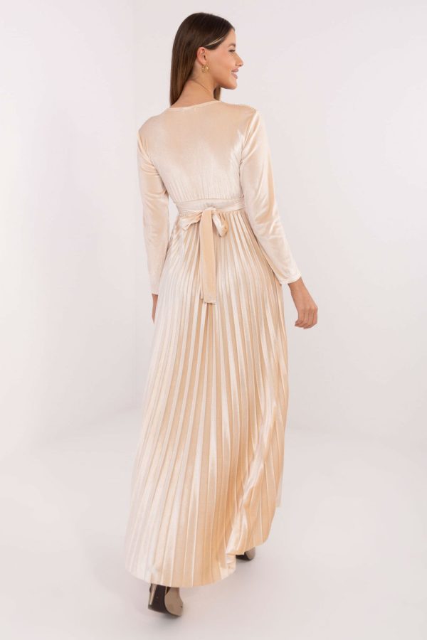 Beige Long Dress in Evening Dresses with Polyester and Viscose