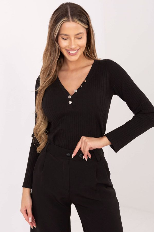 Black Blouse in Women`s Blouses, Tunics with Cotton and Spandex