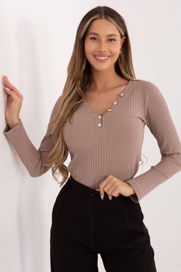 Beige Blouse in Women`s Blouses, Tunics with Cotton and Spandex