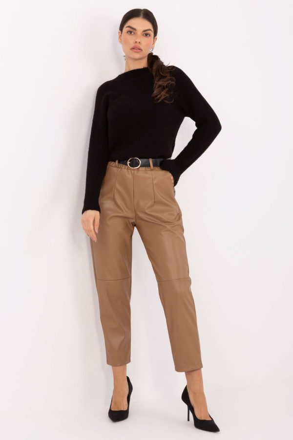 Brown Women's Pants in Pants, Trousers, Shorts with Polyurethane and Polyester