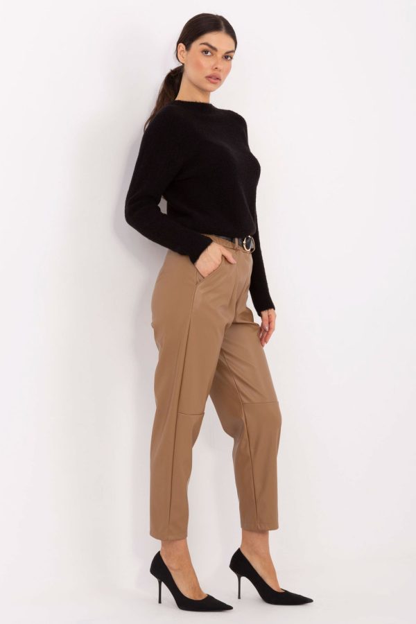 Brown Women's Pants in Pants, Trousers, Shorts with Polyurethane and Polyester