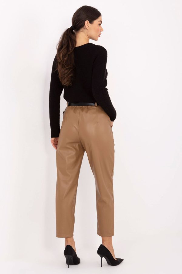 Brown Women's Pants in Pants, Trousers, Shorts with Polyurethane and Polyester