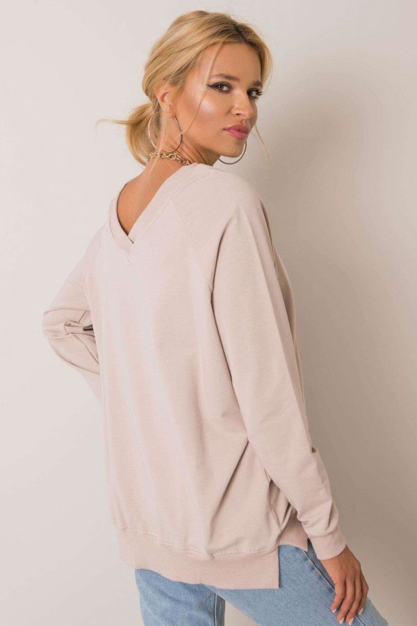 Beige Sweatshirt in Sweatshirts For Women with Cotton and Spandex