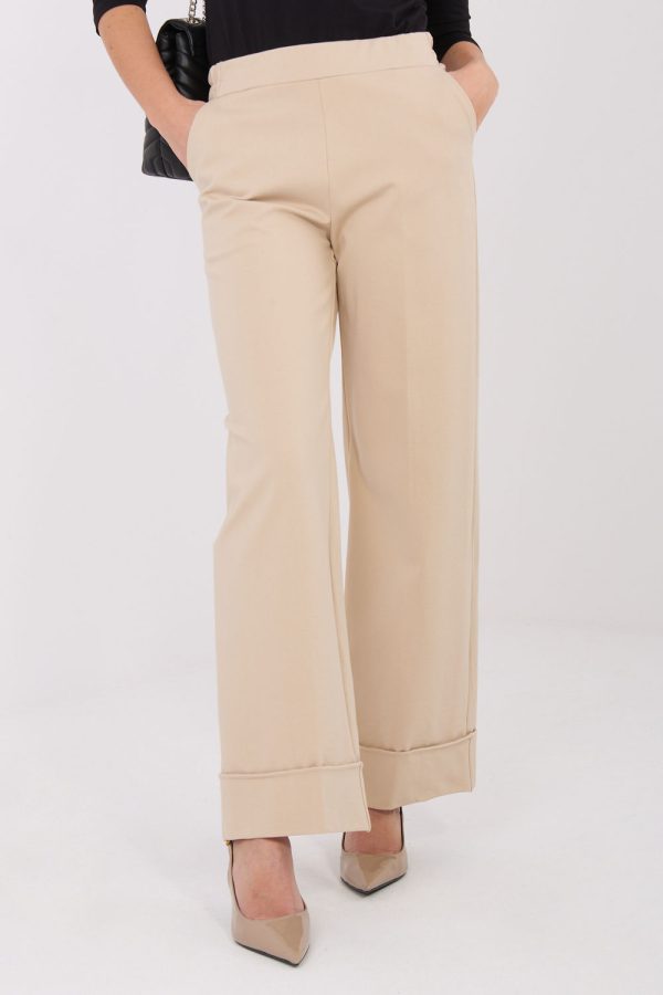 Beige Women Trousers in Pants, Trousers, Shorts with Spandex, Nylon and Viscose