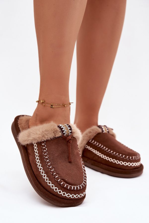 Brown Slippers in Slippers For Women with Fabric, Footbed and Sole Height