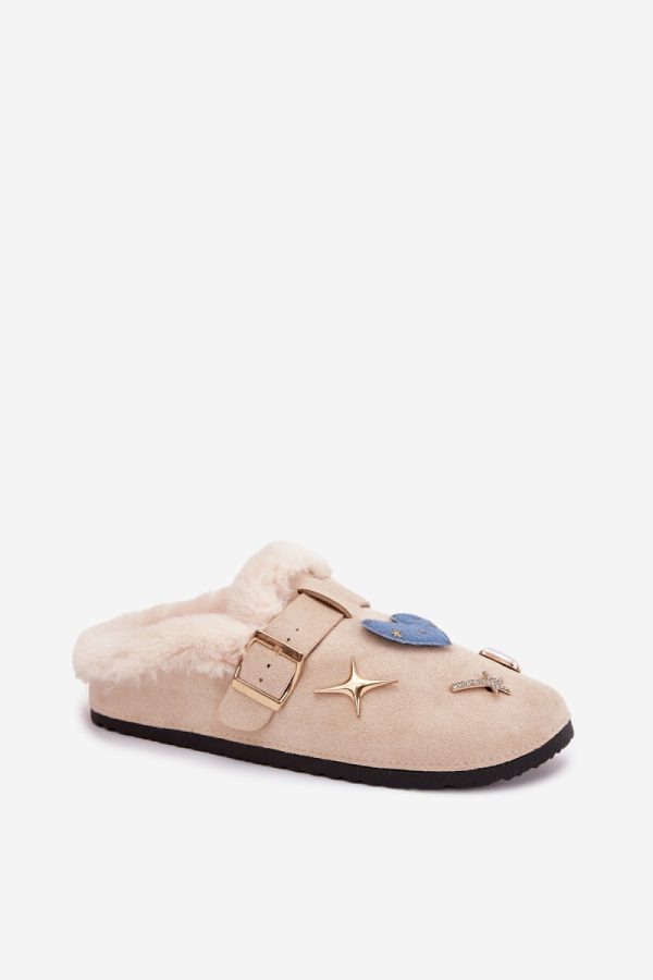 Beige Slippers in Slippers For Women with Fabric, Warmers, Footbed and Sole Height