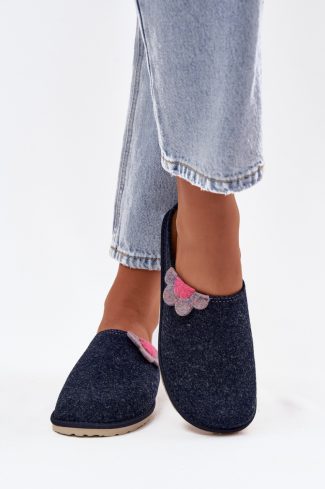 Navy Blue Slippers in Slippers For Women with Fabric, Warmers, Footbed and Sole Height