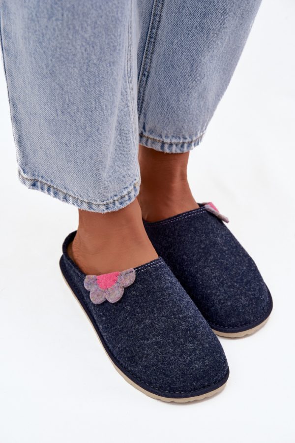 Navy Blue Slippers in Slippers For Women with Fabric, Warmers, Footbed and Sole Height