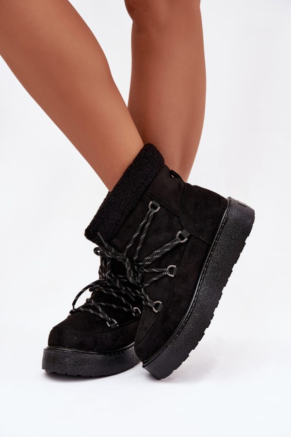 Black Snow Boots in Women`s Ankle Boots & Booties with Fabric, Warmers, Footbed, Upper Height and Platform Height