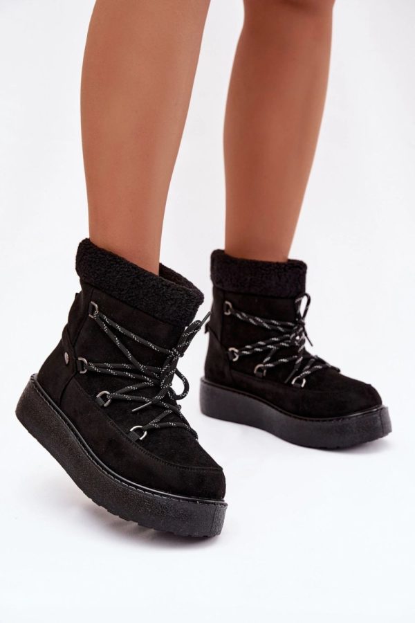 Black Snow Boots in Women`s Ankle Boots & Booties with Fabric, Warmers, Footbed, Upper Height and Platform Height