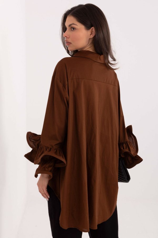 Brown Long Sleeve Shirt in Shirts For Women with Cotton