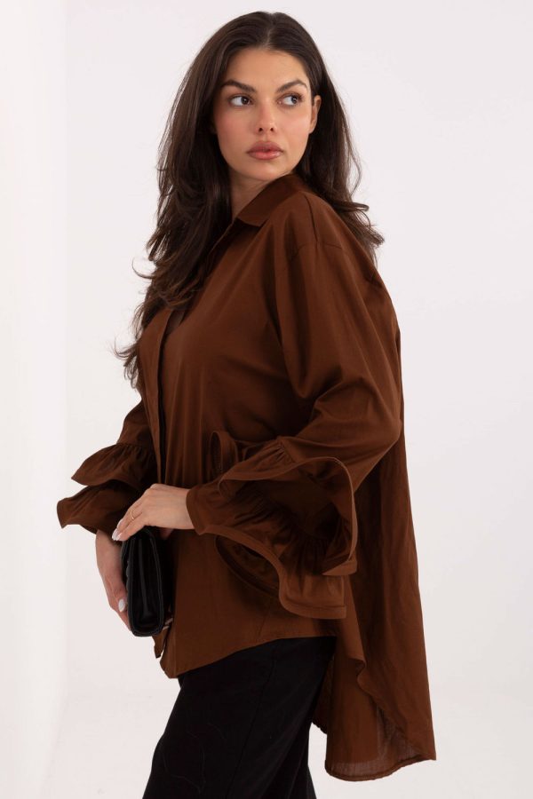 Brown Long Sleeve Shirt in Shirts For Women with Cotton